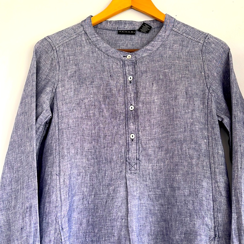 Tahari Linen Indigo Cross Weave A-line Dress